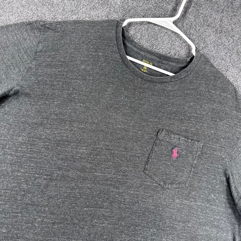 Polo Ralph Lauren T Shirt Mens XL Extra Large Gray‎ Pink Pony Pocket Tee